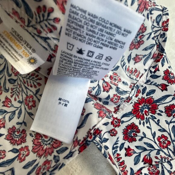 Lands' End Womens Floral No Iron Cotton Long Sleeve Button-Up Shirt Size 14 Red - Picture 7 of 8